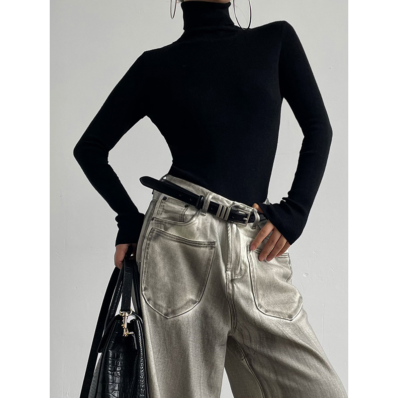 AcupStudio江右上后领口中线高领套头针织衫女冬季内搭修身打底衫