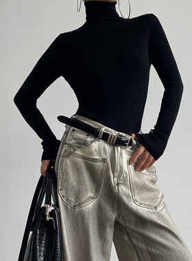 AcupStudio江右上后领口中线高领套头针织衫女冬季内搭修身打底衫