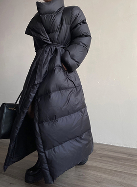 AcupStudio江右上90白鸭绒暗扣翻领绑带长款羽绒服女款冬季面包服