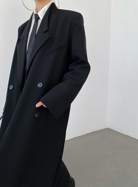 AcupStudio江右上高级感斜切假口袋西装外套女春季直筒显瘦长外套