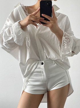 AcupStudio江右上 蕾丝拼接假两件衬衫女秋季慵懒风复古宽松衬衣