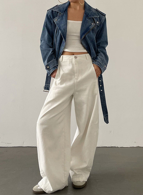 AcupStudio江右上 复古两色弯刀牛仔裤女春季宽松阔腿拖地裤子