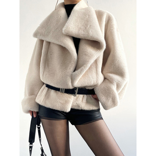 皮毛一体上衣 冬季 Acupstudio江右上 仿皮草大翻领毛毛外套女新款