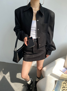 AcupStudio江右上 美式复古休闲套装女春季简约上衣半裙两件套