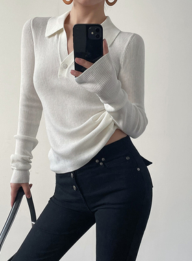 江右上【10.20新品】多色POLO翻领修身弹力打底衫一粒扣内搭上衣