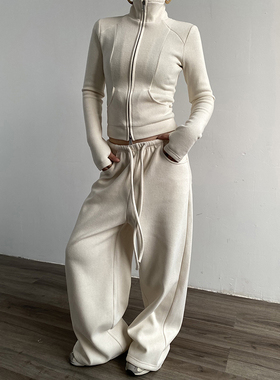 Acupstudio江右上 立领修身卫衣套装女新款秋冬美式阔腿裤两件套