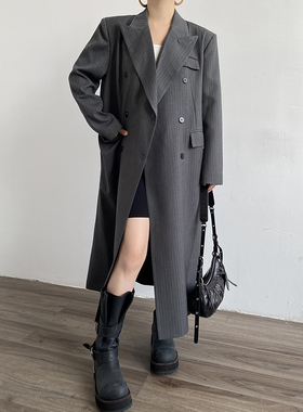 AcupStudio江右上 暗条纹长款西装宽松风衣外套女