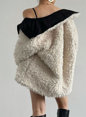 AcupStudio江右上 两面穿黑色派克服加厚环保毛毛夹克棉服外套