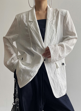 AcupStudio江右上  皱感天丝西装外套女垫肩宽松长袖防晒上衣