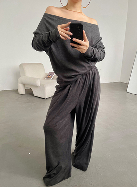 AcupStudio江右上 一字肩长袖套头卫衣女秋季设计感宽松显瘦上衣