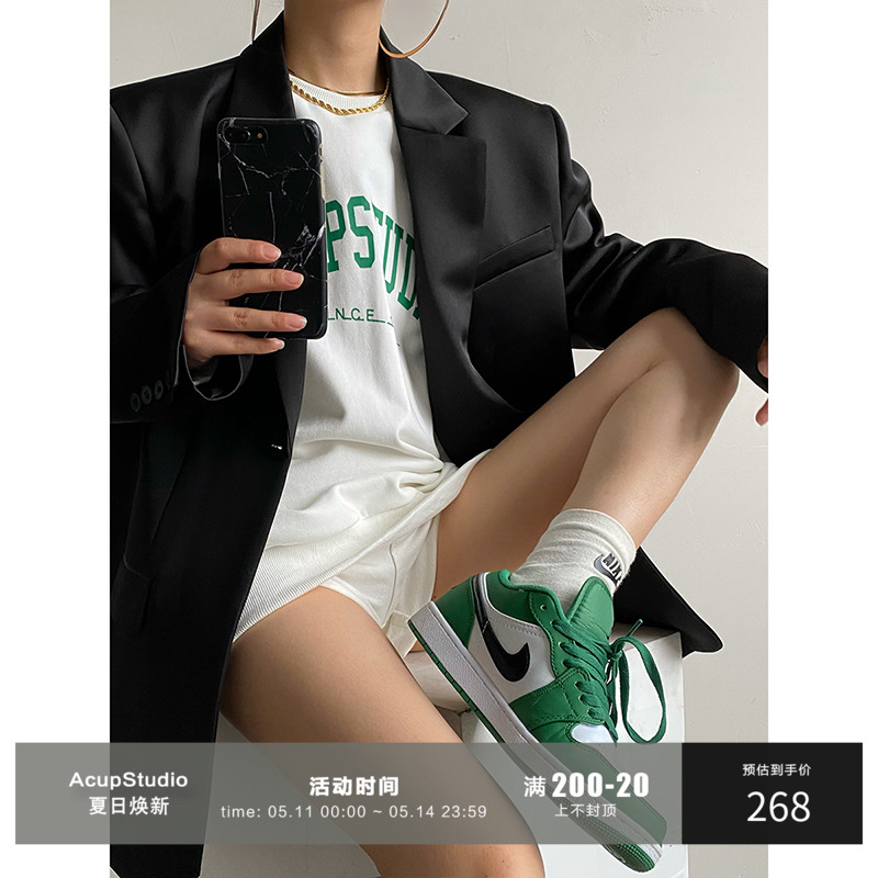 AcupStudio江右上缎面光泽感西装外套2024春一粒扣垫肩炸街西服女