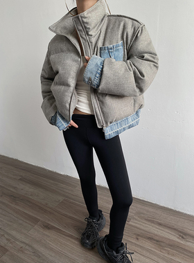 AcupStudio江右上 牛仔口袋假两件短款90白鸭绒羽绒服女小众外套