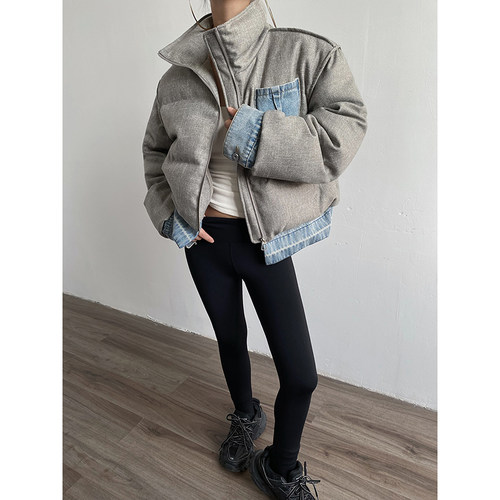 AcupStudio江右上 牛仔口袋假两件短款90白鸭绒羽绒服女小众外套