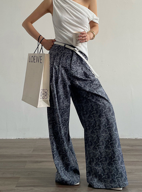 AcupStudio江右上 复古气质宽松显瘦腰果花高腰阔腿裤直筒拖地裤