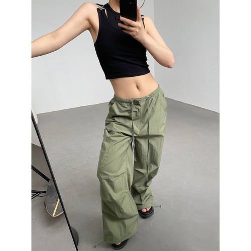 AcupStudio江右上降落伞美式复古抽绳工装裤女夏季设计感阔腿裤子