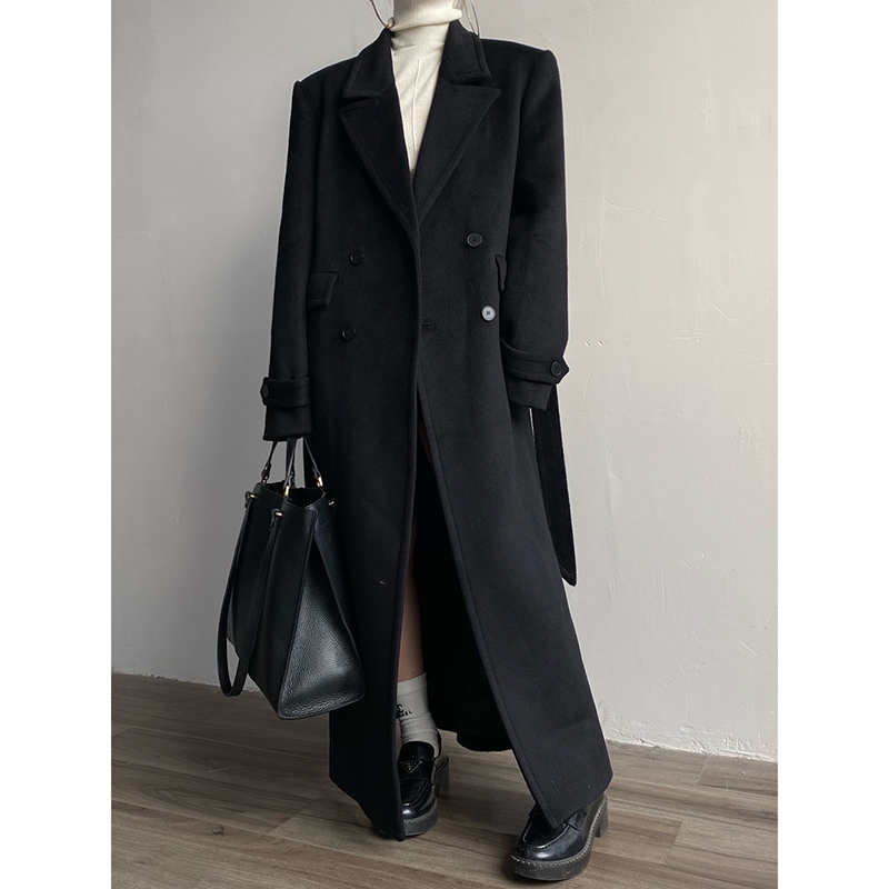 高级感简约长款欧美风大衣羊毛呢