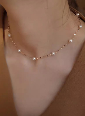 s925纯银百搭气质满天星珍珠项链女士轻奢小众设计锁骨链春夏新款