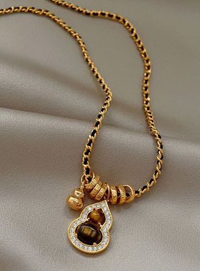 18K真金电镀锆石虎眼石葫芦项链新中式复古锁骨链轻奢高级感项饰