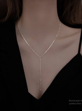 S925纯银流苏项链新款女夏简约锁骨链轻奢小众设计感饰品