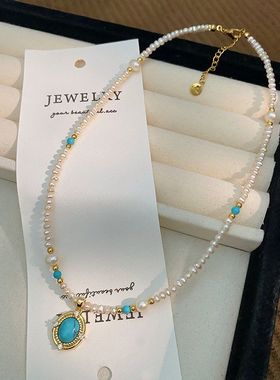 天然珍珠淡水无核小米珠项链女复古气质古风民族风锁骨链设计师款