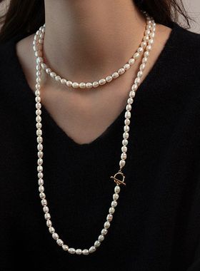 诸暨天然淡水珍珠长款项链多戴简约叠戴女链条秋冬长链时尚毛衣链