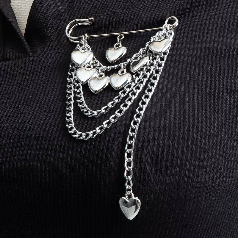 跨境饰品新款爱心链条胸针 多层流苏胸花复古金属风个性别针,饰品/流行首饰/时尚饰品新,胸针,淘宝优惠券,粉丝福利购,淘宝优惠卷