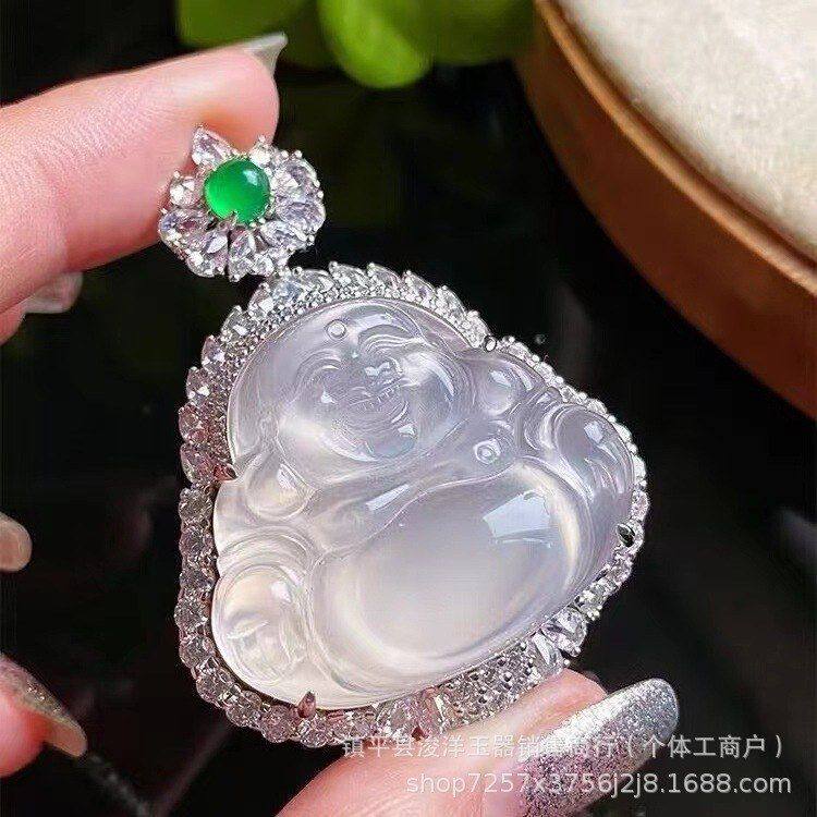 批发马料高冰玉髓吊坠镀银镶嵌弥勒佛公树叶豆子悟道玛瑙玉石项链,饰品/流行首饰/时尚饰品新,项坠/吊坠,淘宝优惠券,粉丝福利购,淘宝优惠卷