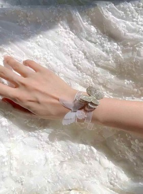 手腕花伴娘团新娘结婚蕾丝白色蝴蝶网纱唯美简约小清新手环高级感
