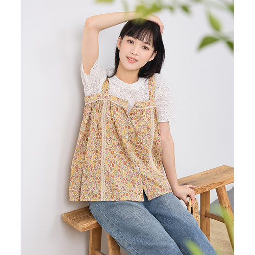 annuus碎花蕾丝娃娃衫吊带