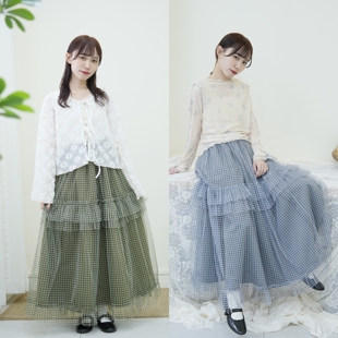 2026春新款 灰 绿野仙踪 橄榄绿 2色 两面穿网纱格子蛋糕裙 Annuus