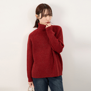 annuus冬季新款纯色带金线插肩袖宽松坑条高领毛衣打底针织衫