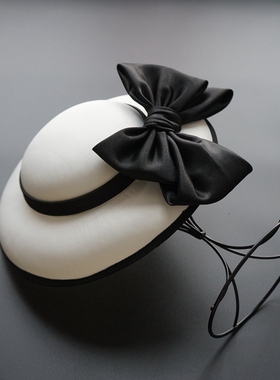 法式白色复古赫本风缎面礼帽女晚宴英伦夜上海旗袍礼服帽子头饰秋