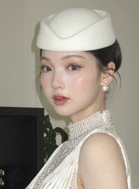 韩系轻奢蓝色圆檐贝雷帽女春夏