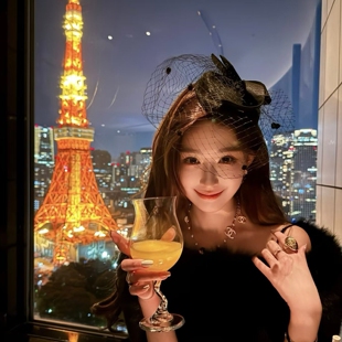 欧美复古网纱蝴蝶结小帽子女黑色T台走秀赛马会舞台表演年会头饰