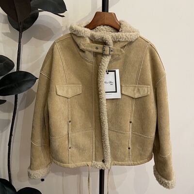 高品质韩系翻领羊羔毛外套女2025秋冬新款宽松百搭加绒小个子上衣