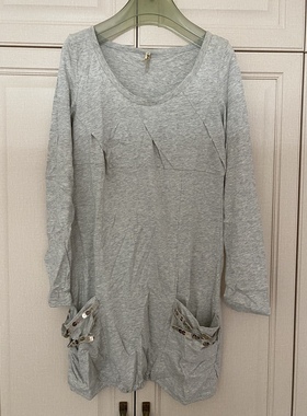 特价！before布意坊纯棉长款T恤连衣裙吊牌价139元（浅灰/紫色）