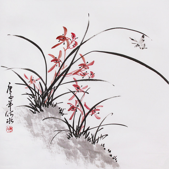 纯手绘国画兰花书画作品三尺斗方中式挂画水墨画宣纸原稿字画真迹