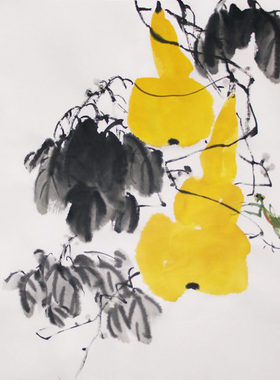 何冰国画葫芦水墨画手绘画作品斗方挂画宣纸字画乔迁礼物书画真迹