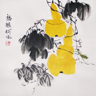 何冰国画葫芦水墨画手绘画作品斗方挂画宣纸字画乔迁礼物书画真迹
