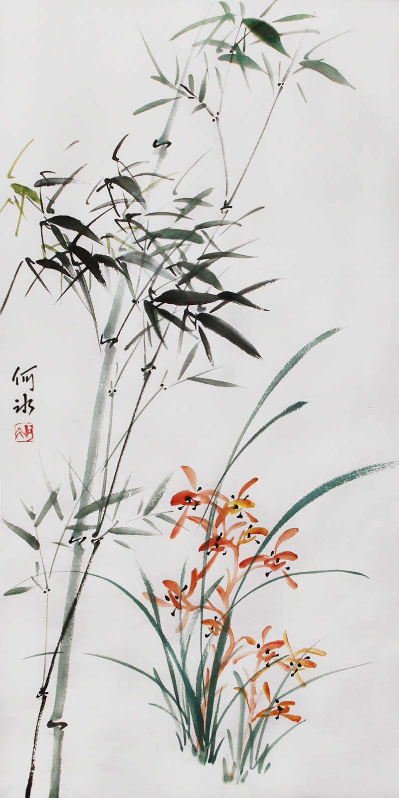 原创纯手绘字画竖式国画兰花竹子挂画书房办公室装饰书画原稿真迹