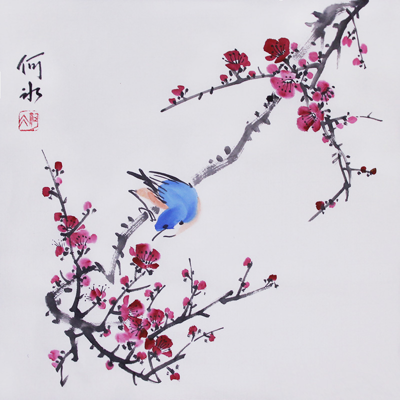 梅花系列原创手绘小写意花鸟国画梅花挂画斗方装饰画无框字画真迹