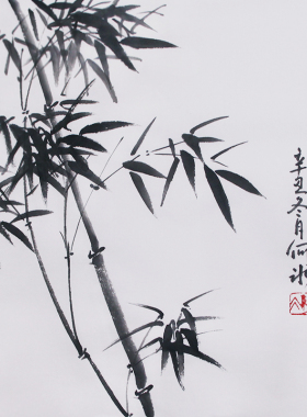 原创手绘国画竹子斗方无框