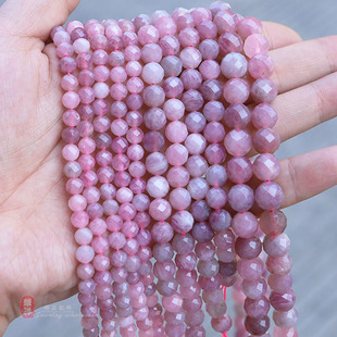 天然切面紫马粉圆珠 6-10mm老矿紫色粉晶散珠diy手链项链串珠配