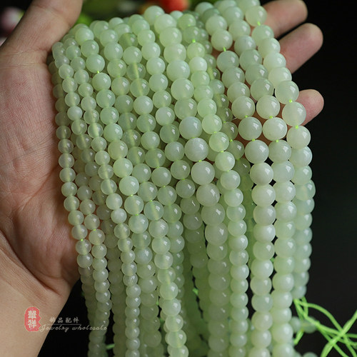 种天然岫玉散珠新山玉圆珠