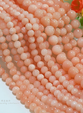6-12mm天然太阳玉圆珠 水红橙色波斯玉石散珠diy手链项链串珠配件