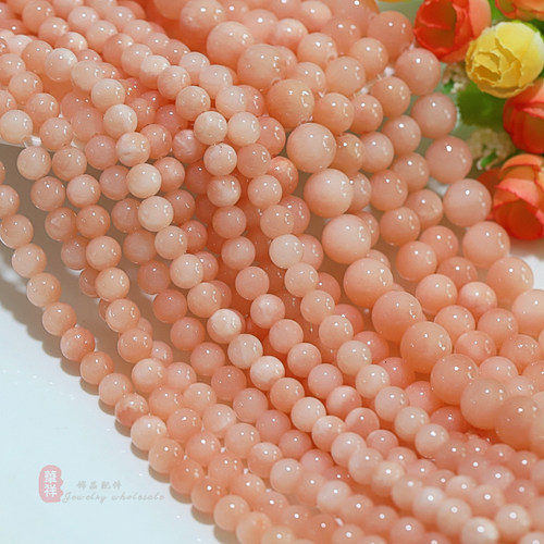 天然太阳玉圆珠水红橙色波斯玉石