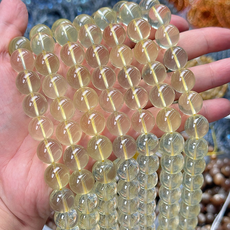天然5A高货冰种柠檬晶圆珠 6-12mm柠檬黄水晶散珠DIY手链项链配件