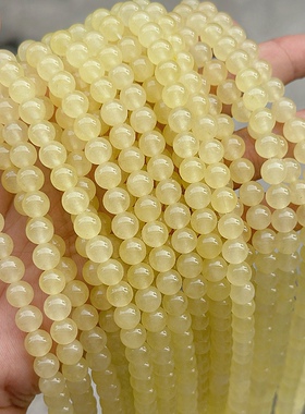 天然嫩黄玉髓圆珠 6-10mm冰种浅米黄玉石散珠diy手链项链串珠配件