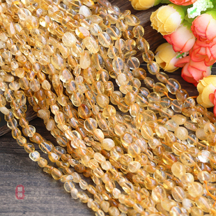 10mm天然无优化黄水晶直孔随形石碎石散珠diy串珠隔珠配件材料