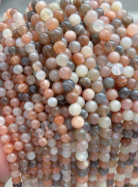 天然彩虹太阳石圆珠 6-10mm彩橙色月光太阳石散珠diy手链项链配件